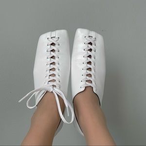 Flat Apartment square toe lace up flats